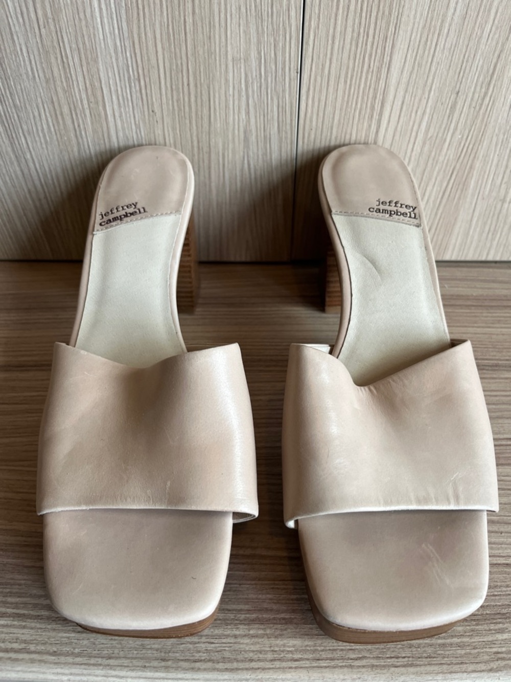 Jeffrey Campbell Beige Leather Slide Mules